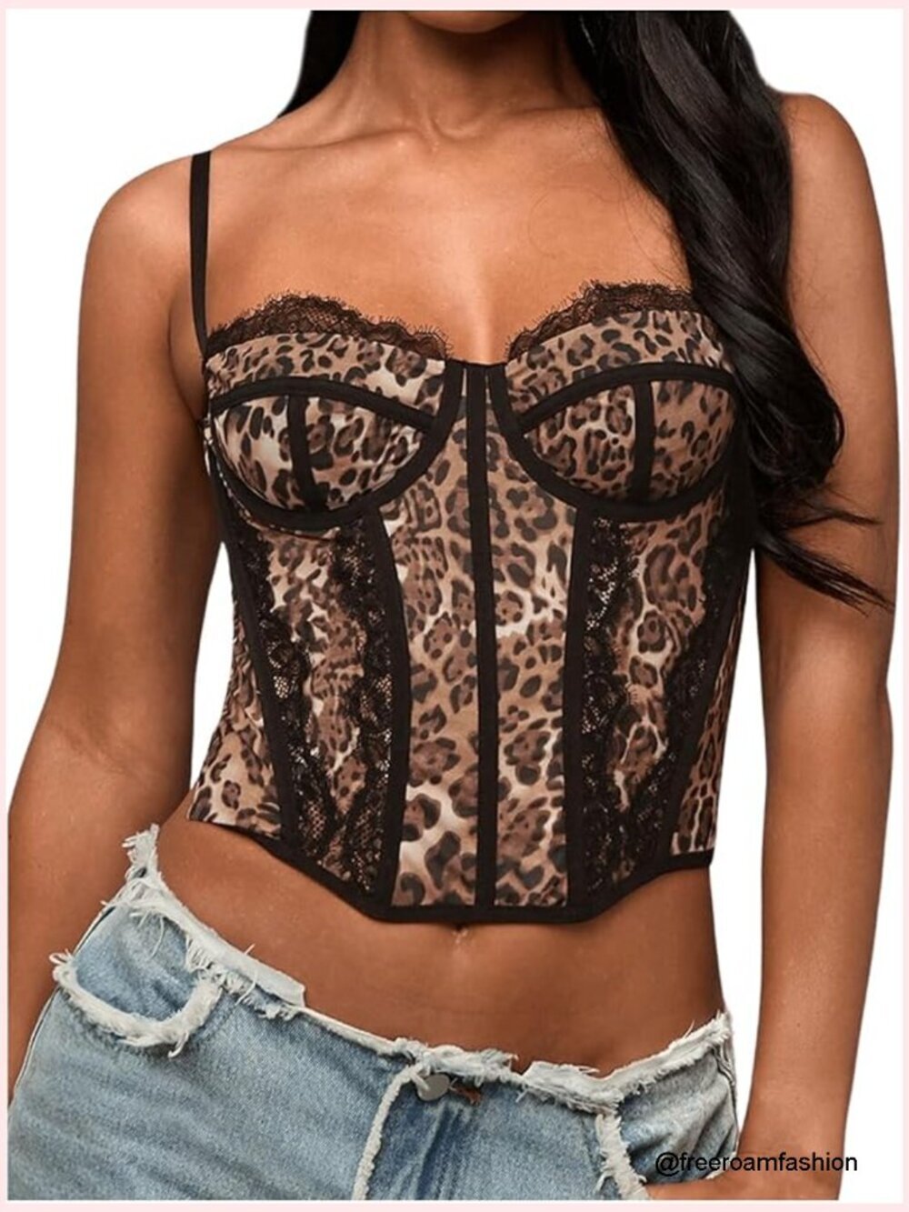 Leopard Lace Crop Corset Top Y2K Spaghetti Strap Rave Club Streetwear